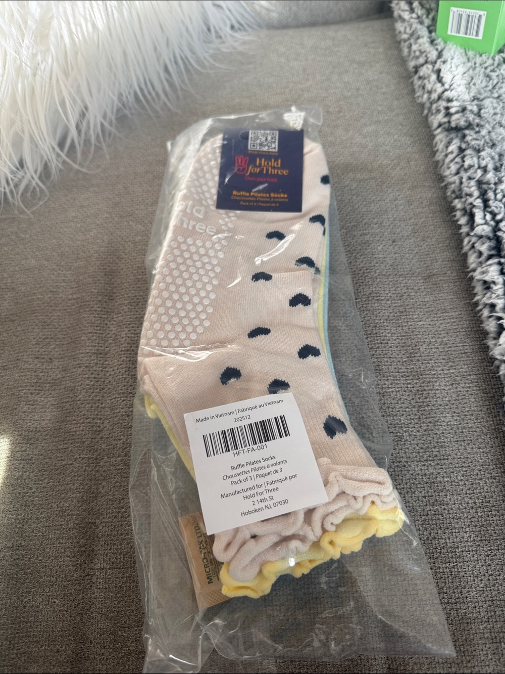 Pink Ruffle Ankle Socks with Navy Dot Accents